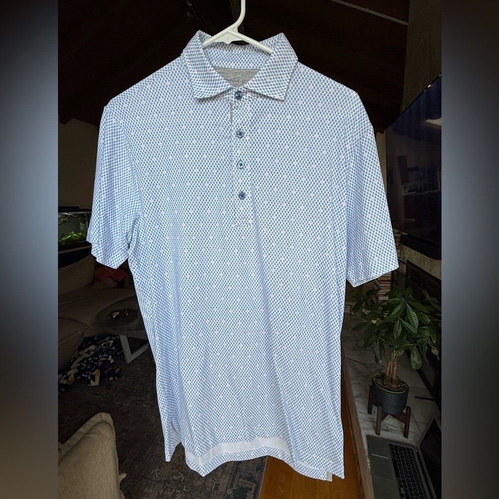 johnnie-O Light Blue Geometric Polo Shirt